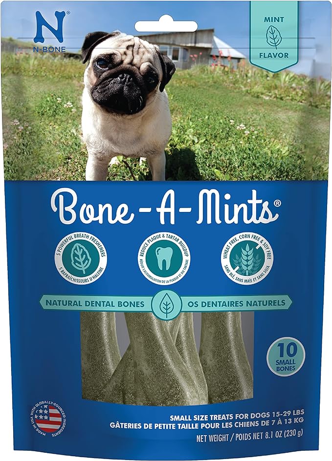 Bone-a-Mints claims to tackle both, promising a minty fresh breath and a reduction in plaque and tartar.